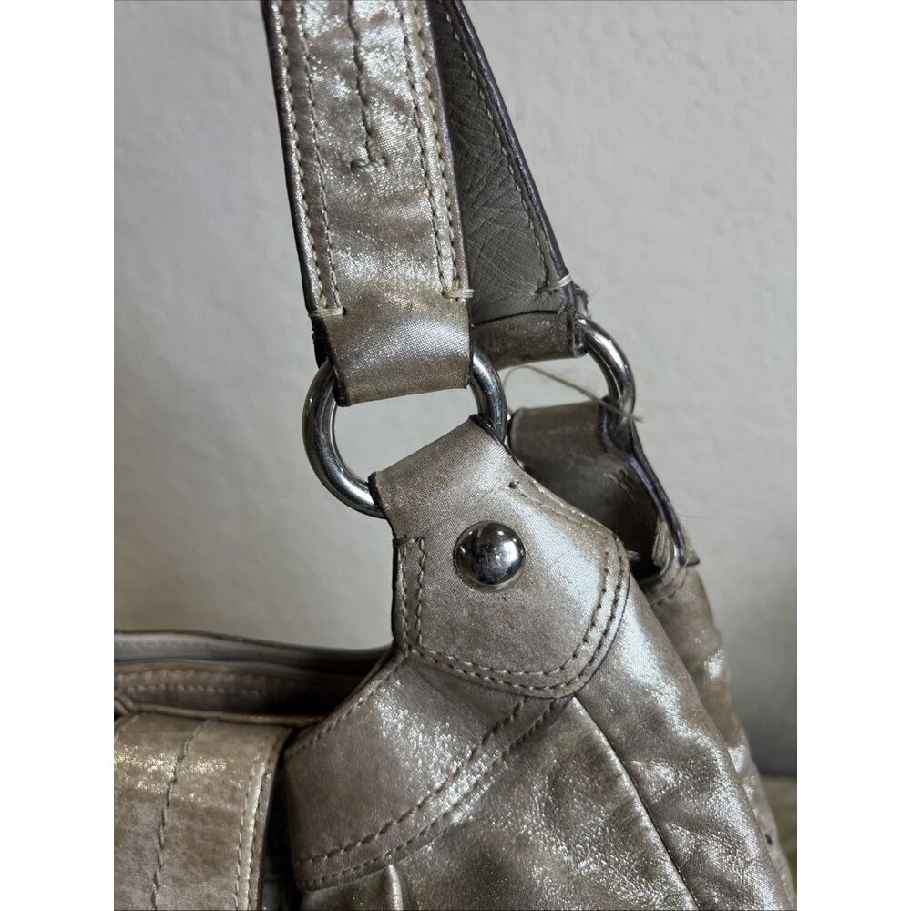 Coach (2011) Soho Lynn Metallic Champagne Shimmer Hobo Leather Bag Big Buckle - Picture 10 of 16